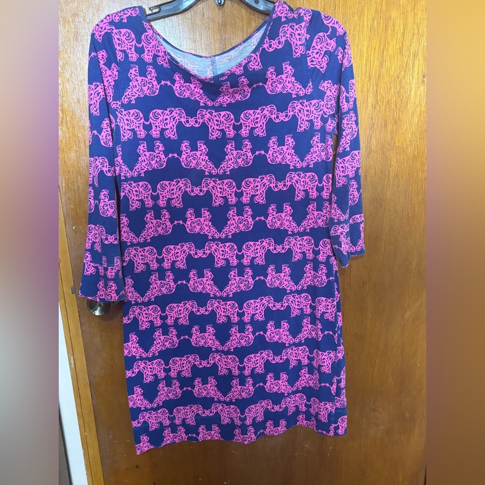 Lilly Pulitzer Pink navy elephant small cotton quiet luxury Marlowe mini dress